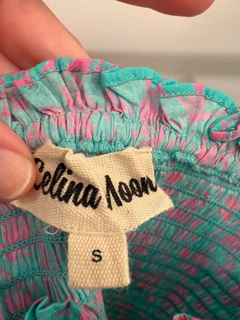 Celina Moon Turquoise Pink Smocked Ruffle Tank Top Size Small - Picture 4 of 7